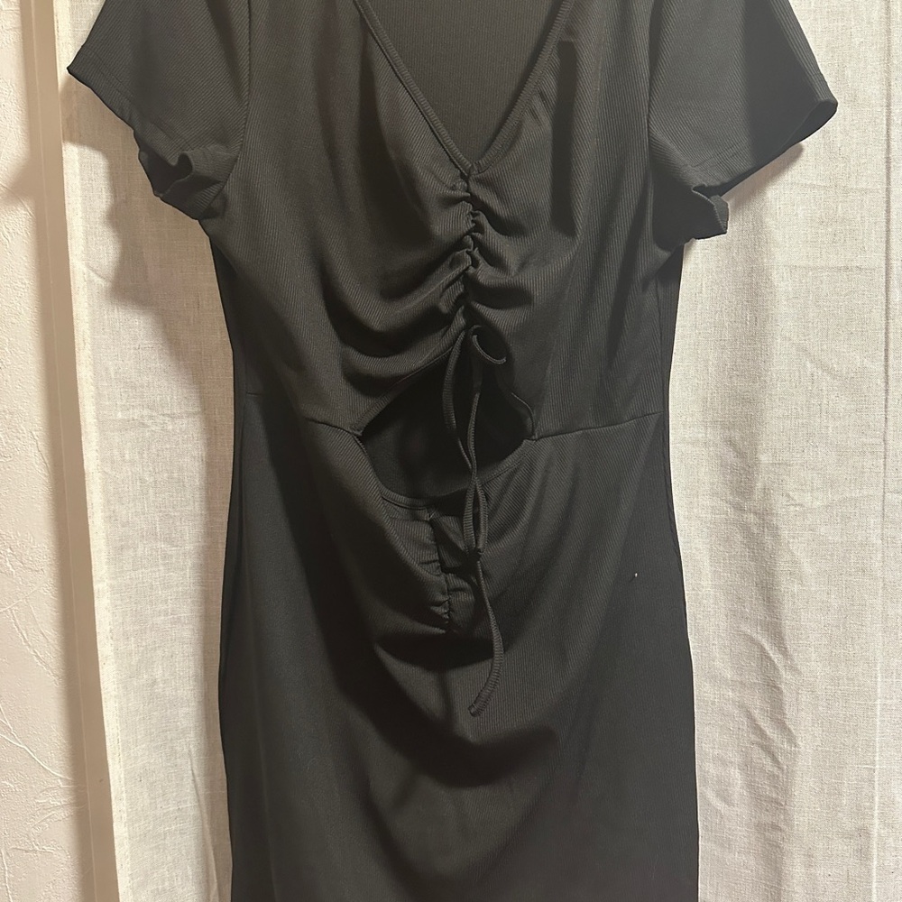 SHEIN Black Backless Ruched Tie Mini Dress